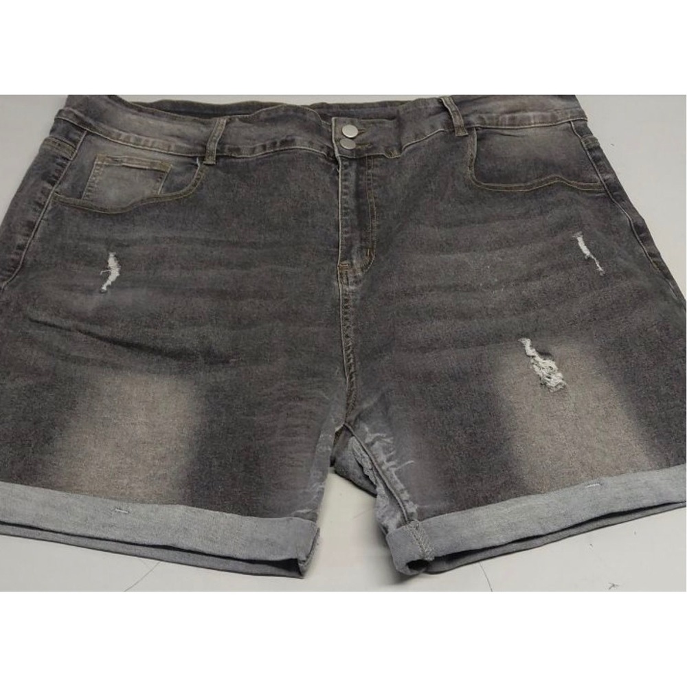 Gocolloa Womens Plus Size Jean Shorts High Waisted Distressed Gray 26W Fold Hem